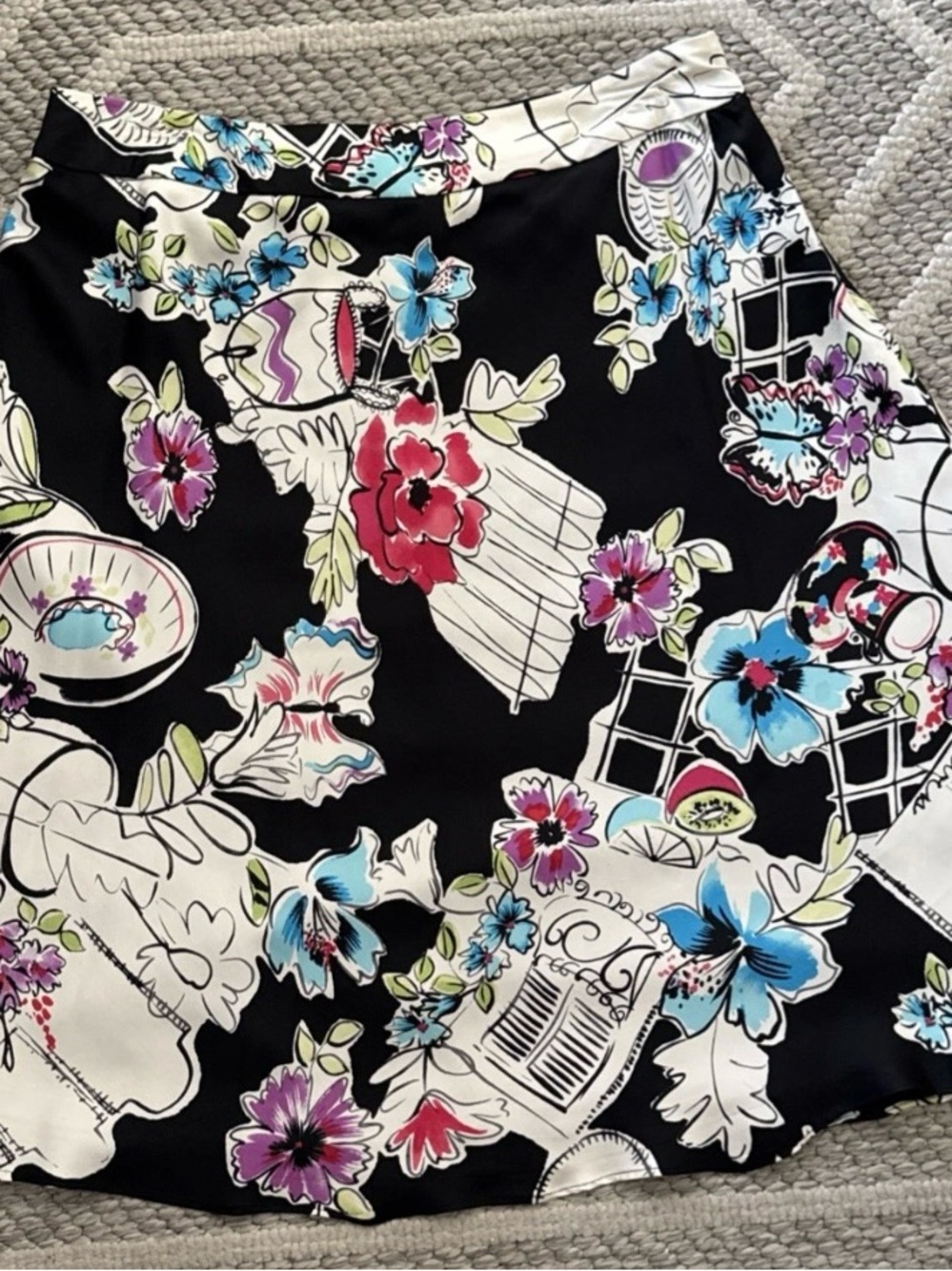 Valerie Stevens Floral 100% Silk A-line Midi Skirt Women Size 12 Summer Party